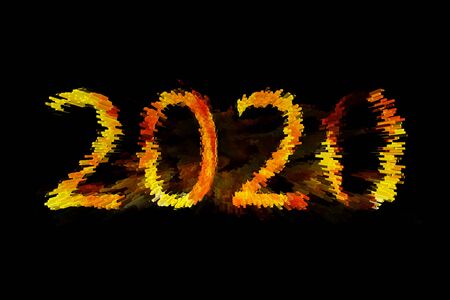 Splash text of 2020 on dark background