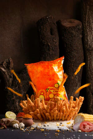 Snacks package smashed stock photo