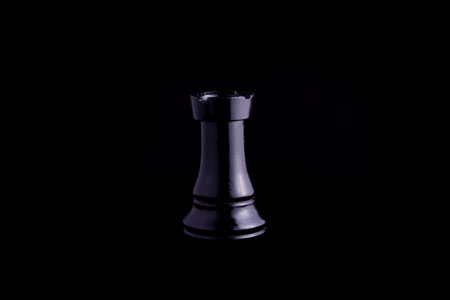 one side light on Black bishop chess piece in black backgroundの写真素材