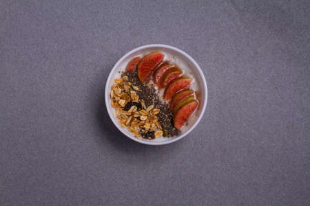 Traditional dessert indian, chia Puddling in bowls, dry fruit toppingの写真素材