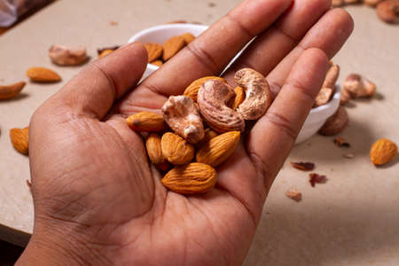 cashews isolated on light background. Flat lay
