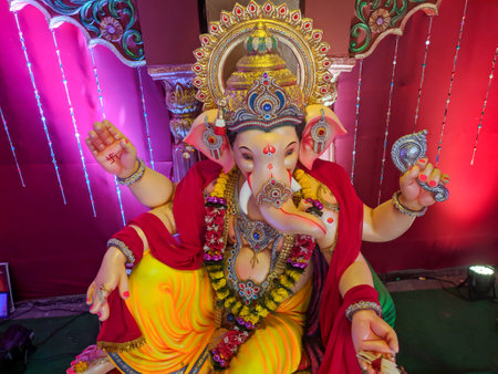 photograph of Lord ganapati Idol, Happy Ganesh Chaturthi.の写真素材