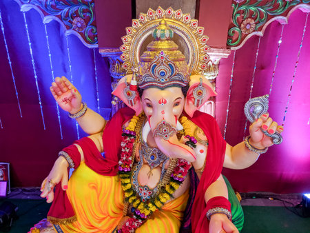 photograph of Lord ganapati Idol, Happy Ganesh Chaturthi.の写真素材