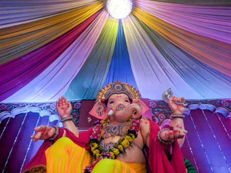 photograph of Lord ganapati Idol, Happy Ganesh Chaturthi.の写真素材