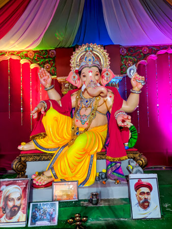 photograph of Lord ganapati Idol, Happy Ganesh Chaturthi.の写真素材