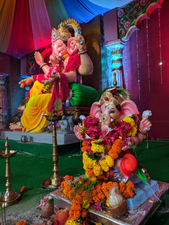 photograph of Lord ganapati Idol, Happy Ganesh Chaturthi.の写真素材