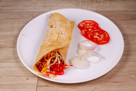 Street Style noodles Frankie Roll, Schezwan cuisine, Asia Chinese cuisine , Traditionalの写真素材