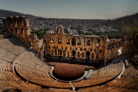 Panoramic view of the ancient theater of Herodes Atticus in Athens, Greeceの写真素材