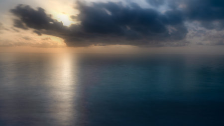 Beautiful seascape. Dramatic sunset over the sea.の写真素材