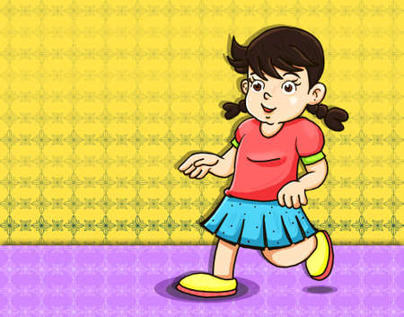 Little girl running on floorの写真素材