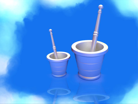 3D drawing of Indian Style Mortar and pestleの写真素材