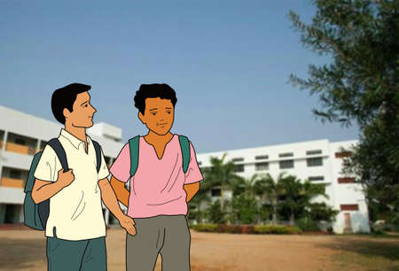 An Indian School friends going to school.の写真素材