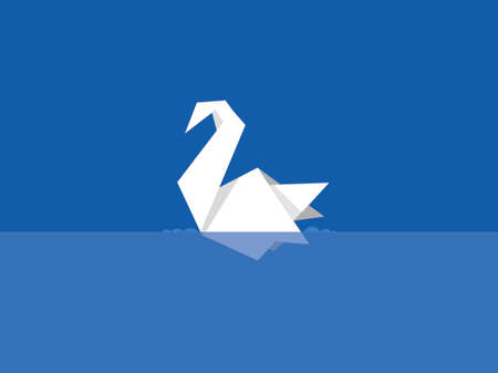 Paper drawing of Illustration (Origami), Swan in the water.の写真素材