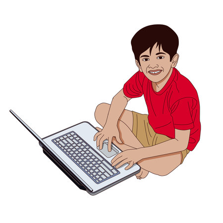 Small cute kid on Laptop.の写真素材