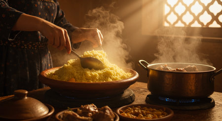 Traditional Couscous Preparation in Moroccan Kitchen - Steaming Tagineの素材
