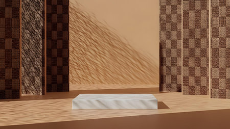 Elegant Marble Podium with Sadu Pattern Backdrop - Saudi Arabian Interior Designの素材