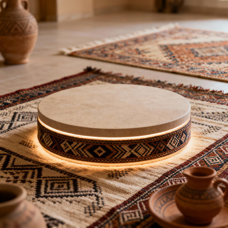 Arabian Ceramic Platform with Sadu Pattern Band on Traditional Rug - Decorative Display Podiumの素材