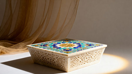 Islamic Zellige Tile Podium with Geometric Star Pattern - Luxury Decorative Display Boxの素材