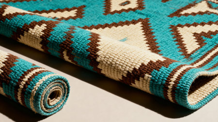 Omani Sadu Rug with Turquoise and Brown Geometric Pattern - Traditional Woven Textileの素材