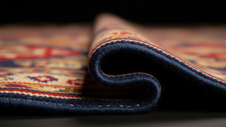 Sadu Rug Handwoven Precision Closeup - Traditional Rolled Carpet Edge Detailの素材