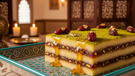 Al-Sultaniyyah Omani Royal Layered Dessert with Pistachios and Datesの素材