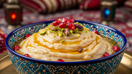 Luxury Emirati Cuisine Creamy Harees with Golden Ghee, Pistachios and Pomegranateの素材