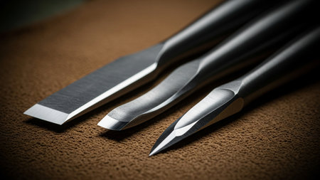 Professional Precision Sharp Engraving Chisels and Carving Tools Close-Upの素材