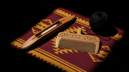 Saudi Arabia and UAE Sadu Weaving Heritage Traditional Bedouin Textile Tools and Craftsmanshipの素材