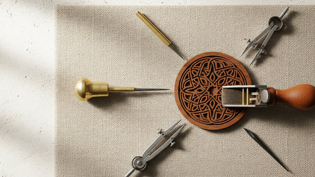 Intricate Wooden Geometric Carving with Traditional Toolsの素材