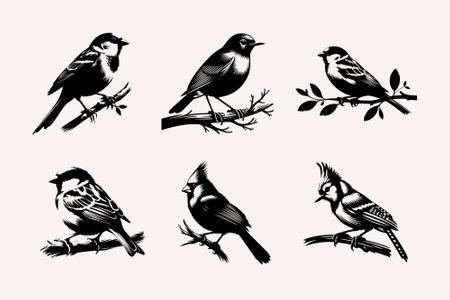 Set of hand drawn birds. Vector illustration isolated on white background.のイラスト素材