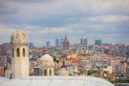 Galata Tower and Galata Tower in Istanbul, Turkey. Panoramic view from Galata Tower.の写真素材