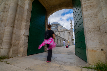 People visit the Blue Mosque in Istanbul, Turkeyの写真素材