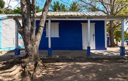 Colorful wooden houses under the tropical sun of Bayahibeの写真素材