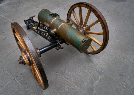 Ancient Machine Gun at Mexico's National Museum of History: Echo of Past Battlesの写真素材