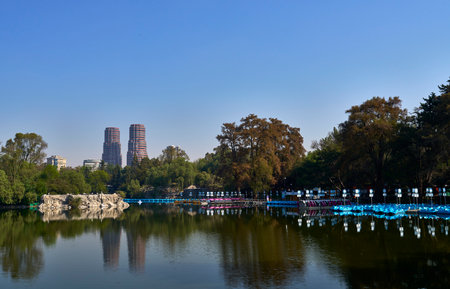 Mexico DF,02-06-2025: Chapultepec: Where the Tranquility of the Lake Meets the Modernity of Mexico...
