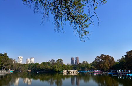 Mexico DF,02-06-2025: Chapultepec Lake: Nature and Recreation with an Urban View of Mexico City