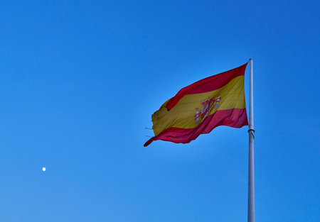 Spanish Flag Beneath the Moonの写真素材
