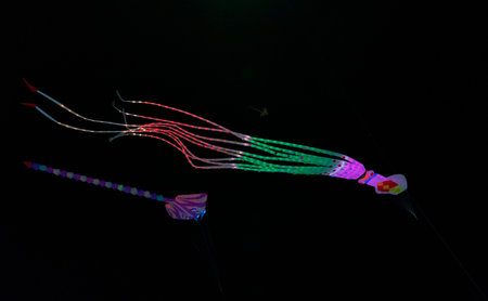 Colorful Kites Light Up the Night in Cholulaの写真素材