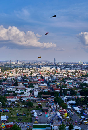 Kite festival on a sunny day in Cholula, general plan of the cityの写真素材