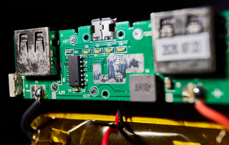 Revealing Design: Macro Interior of a Power Bankの写真素材