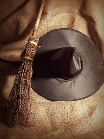 A Witch's Broom and Hat.