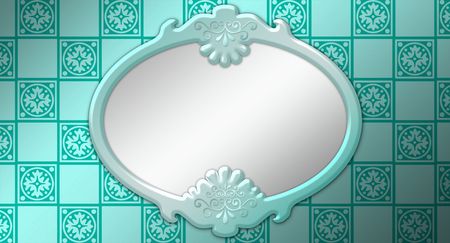 Raster Illustration of a Framed Mirror on a wallpapered wall.の写真素材