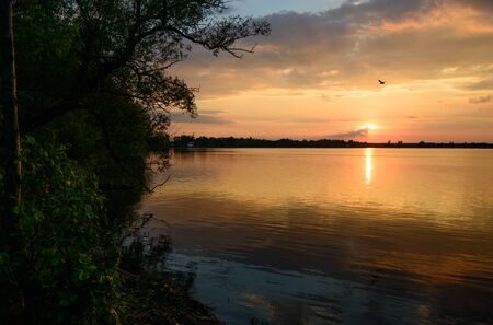 sunset on the lakeの写真素材