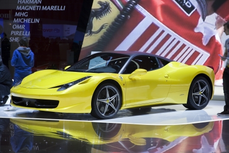 GENEVA, SWITZERLAND - MARCH 4, 2011 - Novitec Rosso Ferrari 458 Italia is presented at the annual motor show in Geneva on March 4, 2011.のeditorial素材