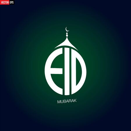 Beautiful concept of Eid Saeed or Ramadan Mubarak islamic design mosque dome silhouette with arabic and english calligraphy - Vectorのイラスト素材