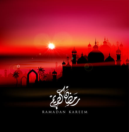 Ramadan Mubarak - Ramadan Kareem greeting card with arabic calligraphy which means ''Ramadan kareem ''のイラスト素材
