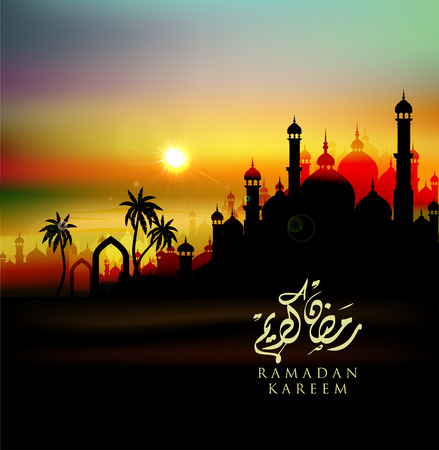 Ramadan Mubarak - Ramadan Kareem greeting card with arabic calligraphy which means ''Ramadan kareem ''のイラスト素材