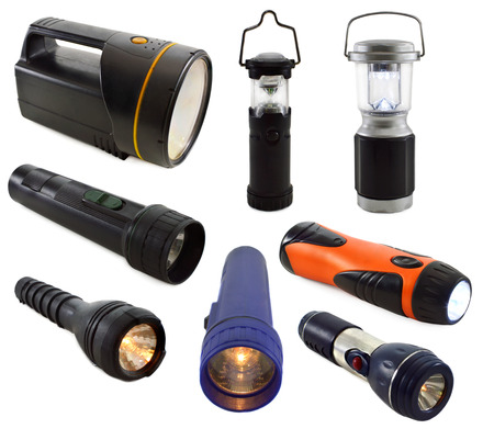 Collection of flashlights isolated on whiteの写真素材