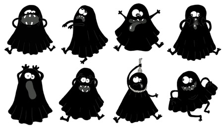 Set with black silhouettes of funny ghostsのイラスト素材