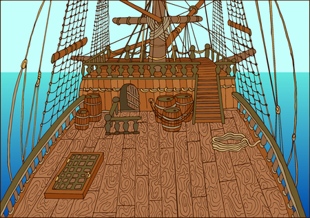 Illustration of wooden deck of old sailing shipのイラスト素材
